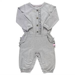 NEW RUFFLEBUTTS girl's full length long sleeve romper in heather grey